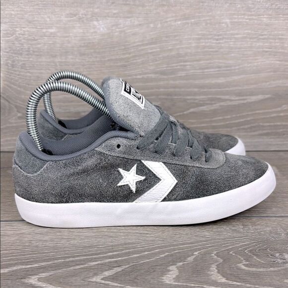 Converse Point Star Ox Cool Gray Leather White Women’s Sz 7 Low Top Sneakers - Picture 1 of 10